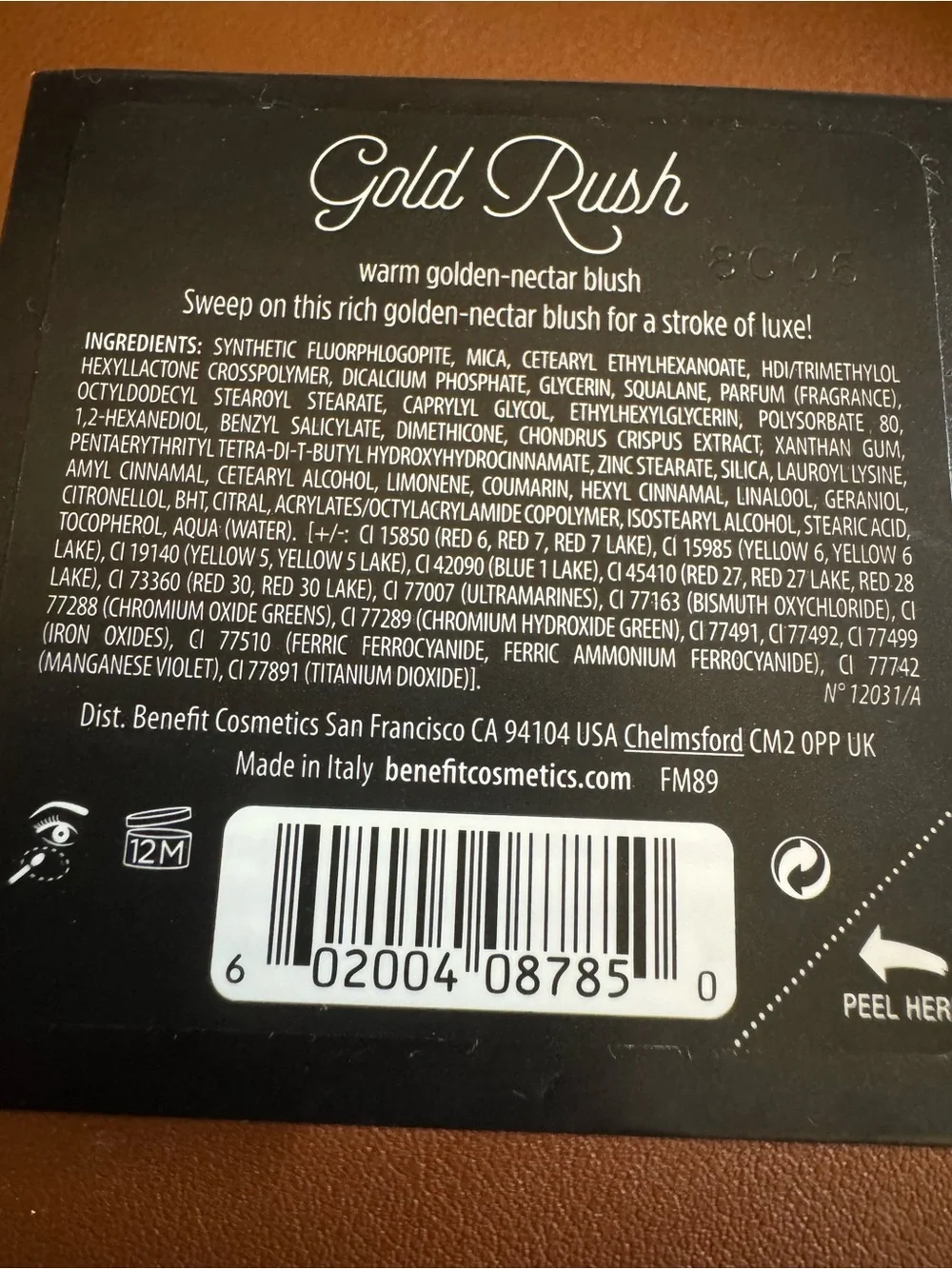 Benefit Cosmetics Gold Rush Blush Full Size 0.17oz/5.0g New With Brush